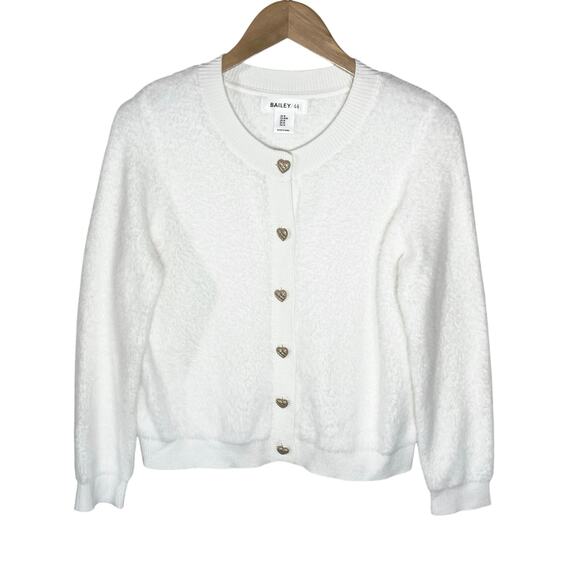 ANTHROPOLOGIE BAILEY 44 Women’s Ivory Heart Button up Cardigan medium - Picture 1 of 3